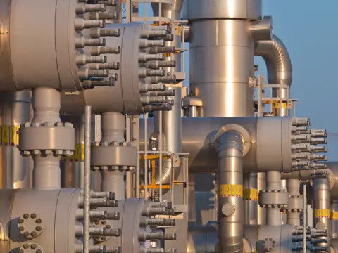 Valves and flanges of the process line