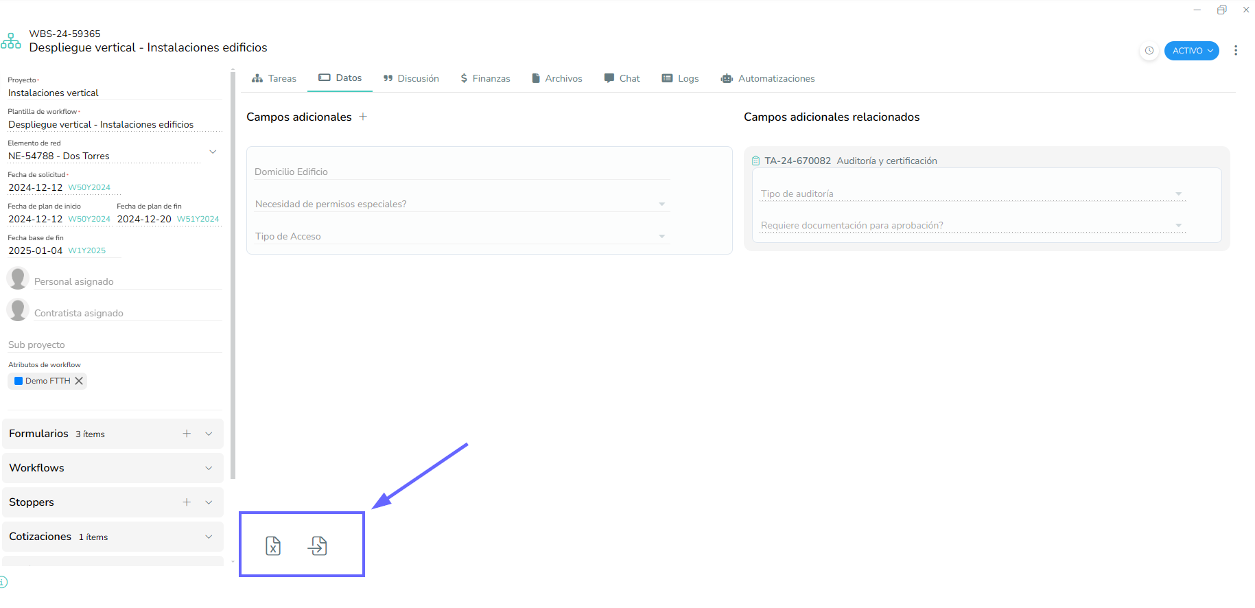 Click en el primer botón para exportar a Excel, luego copiar valores personalizados y click en el segundo botón para importar rápidamente