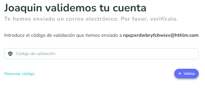 click en "Validar" para finalizar el proceso