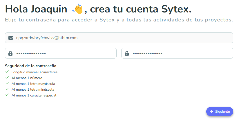 Criterios de seguridad que debe tener la contraseña. Recuerda usar una contraseña única y segura.