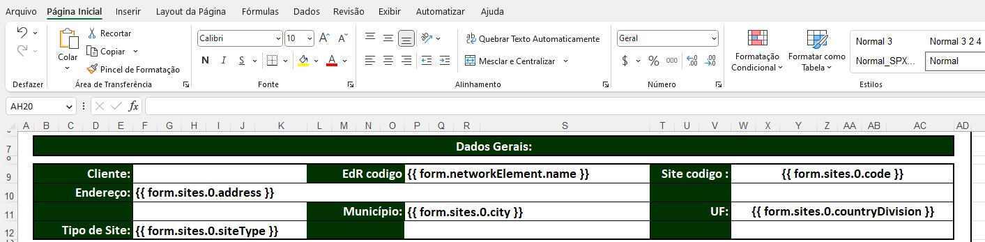 Codigo de elemento de red,  código de sitio e información del sitio