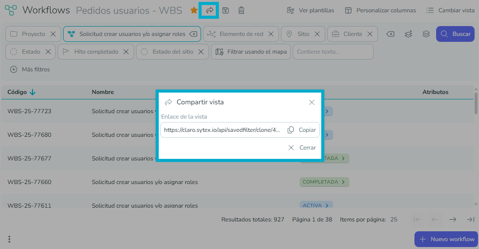 Compartir filtros guardados