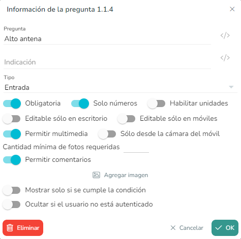 pregunta tipo entrada con la opción "Sólo números" habilitada