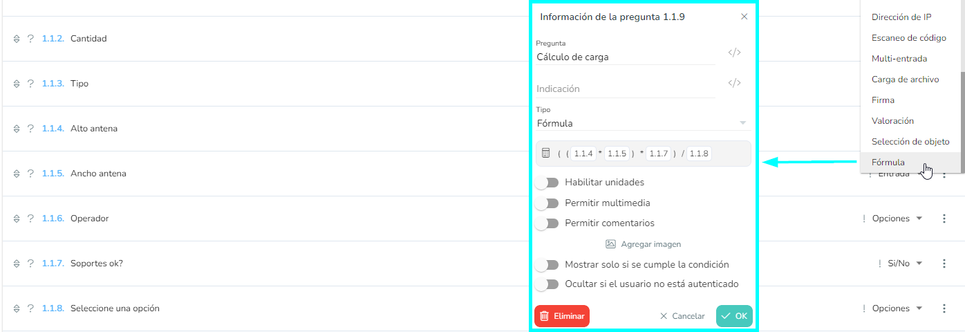 Este tipo de pregunta admite fórmulas 100% personalizadas por el usuario