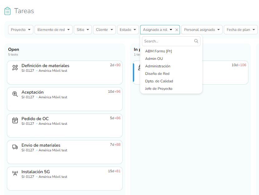 Filtro tipo "Asignado a rol", para agilizar y afinar búsquedas en panel de tareas