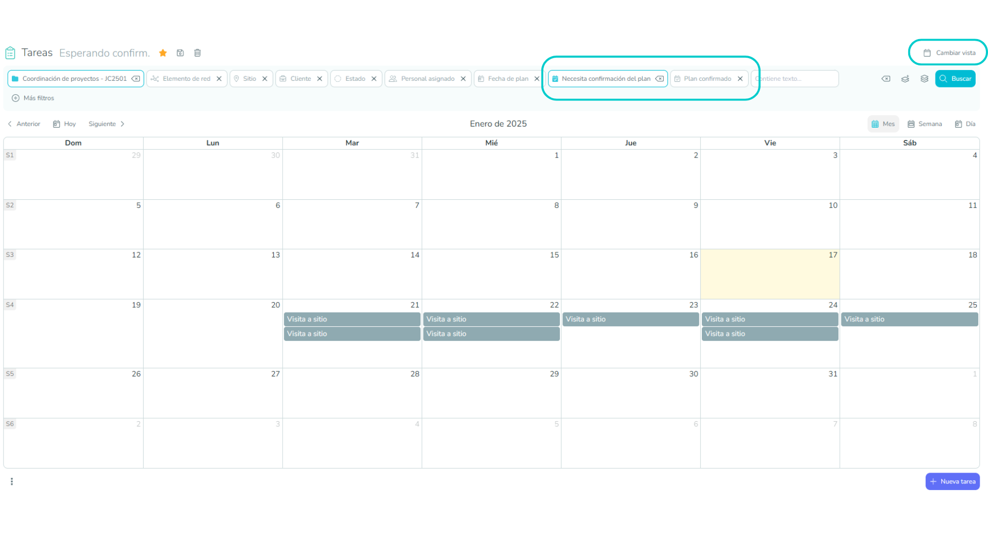 💡ayúdate del botón "Cambiar vista" para acceder al Calendario y tener una mejor visual.