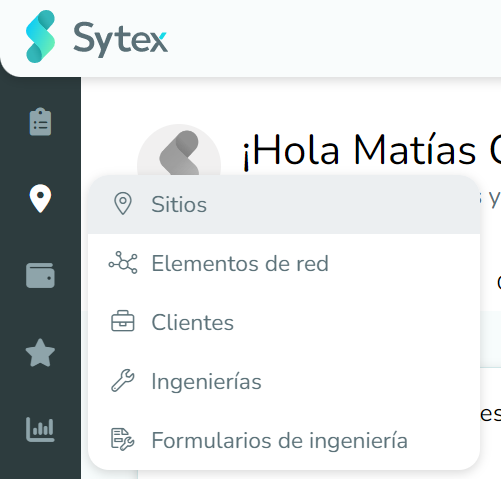 To create or search for an existing site, we must go to the Location functionality in the left panel of the screen: Sites.