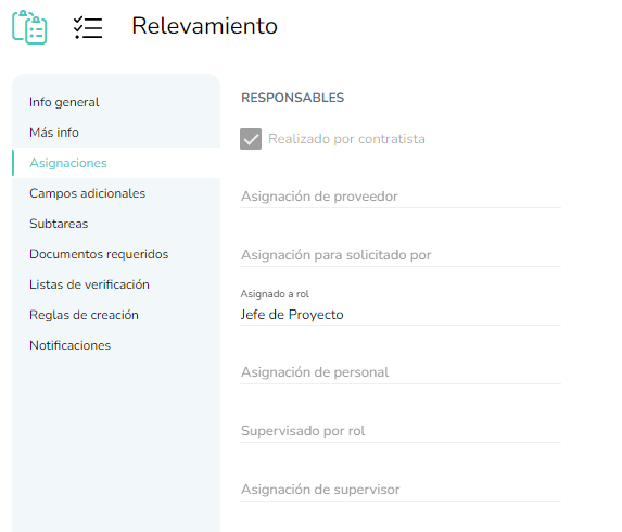 Vista de la sección Asignaciones en una tarea de plantilla de workflow