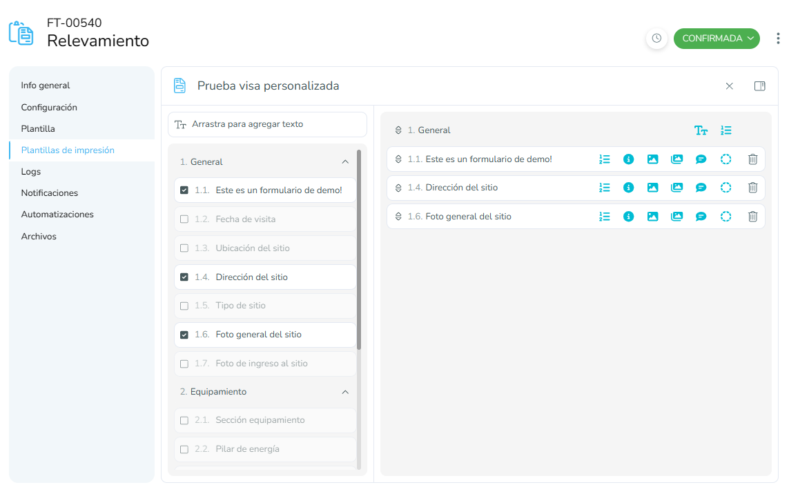Modelos de impressão - Visualização de formulário personalizado - Portugese