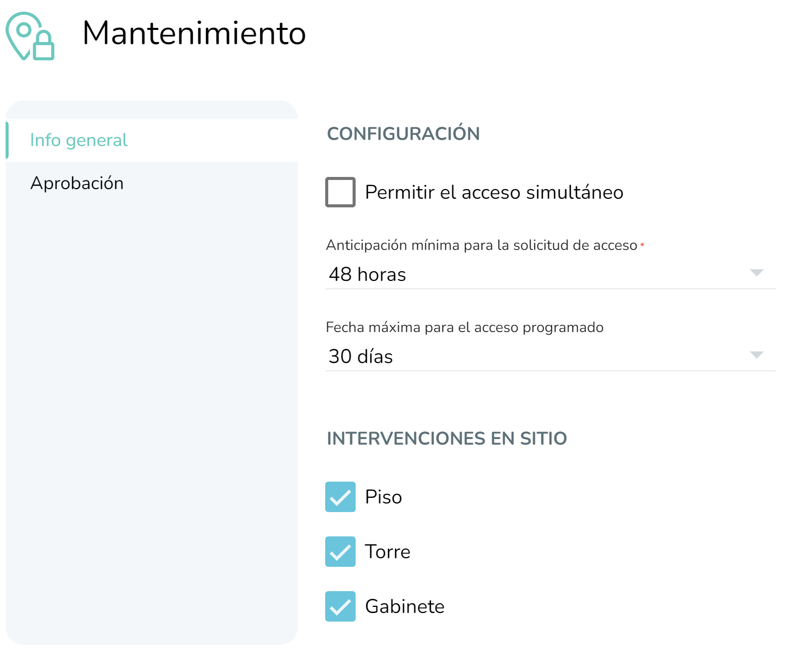 captura de um exemplo de tipo de acesso e suas configurações