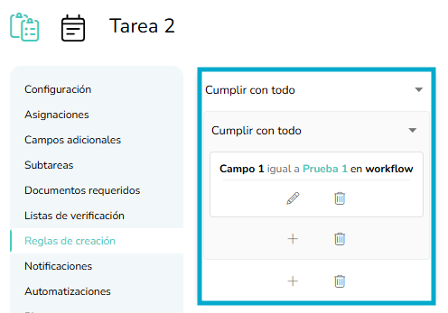 Regla de creación evaluando workflow